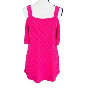 JM Collection Medium Top Cold-Shoulder Sleeves Stretch Lined Zebra Pattern Pink